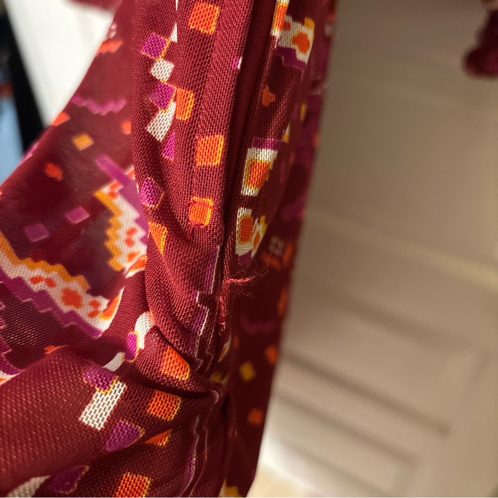 Knox Rose boho long sleeve dress deep hibiscus red Aztec hippie festival pockets - Picture 6 of 10